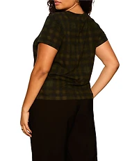 Sanctuary Plus Size The Perfect Tee Plaid Printed Crew Neck Short Sleeve Top
