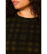 Sanctuary Plus Size The Perfect Tee Plaid Printed Crew Neck Short Sleeve Top