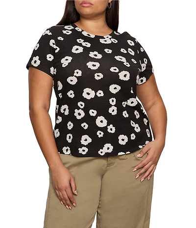 Sanctuary Plus The Perfect Tee Floral Print Crew Neck Short Sleeve Top