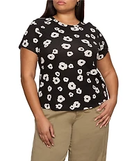 Sanctuary Plus The Perfect Tee Floral Print Crew Neck Short Sleeve Top