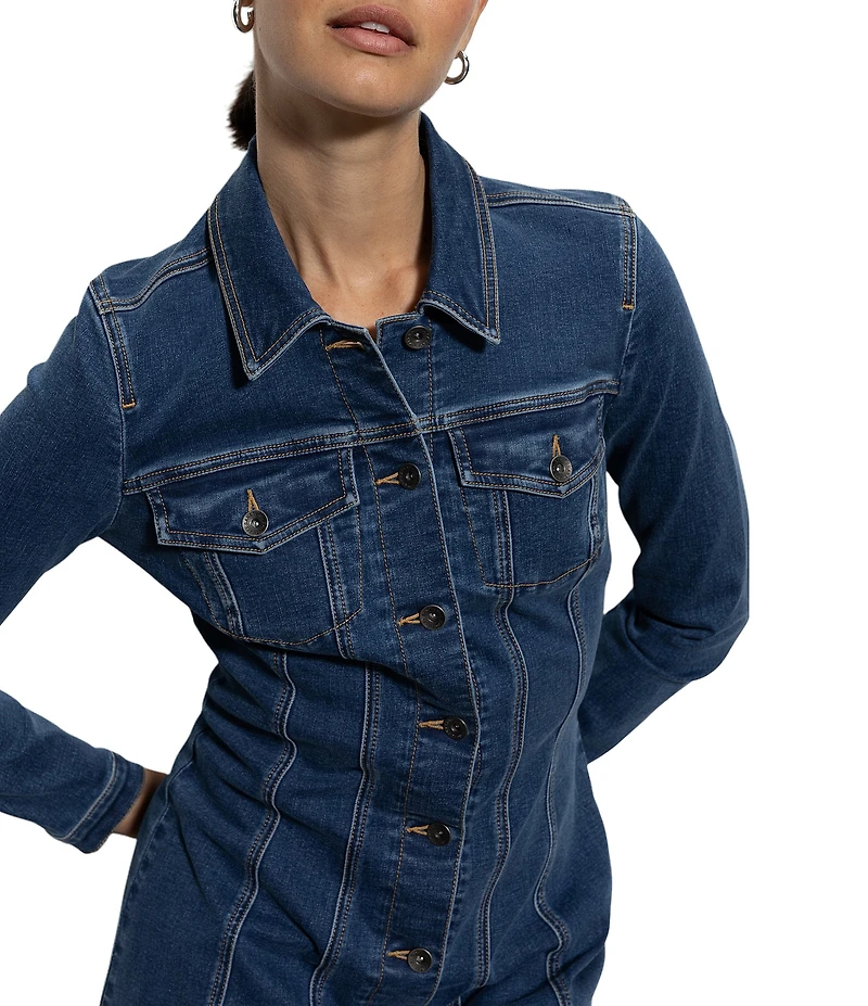 Sanctuary Point Collar Long Sleeve Sculpted Denim Mini Dress