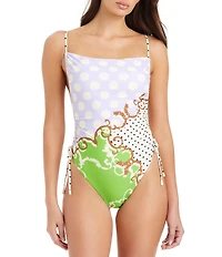 Sanctuary Pretty In Provence Square Neck Side Shirred One Piece Swimsuit