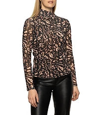 Sanctuary Printed Mock Neck Long Sleeve Mesh Top