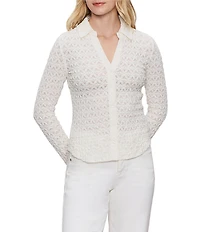 Sanctuary Pucker Up Dreamgirl Lace Point Collar Neck Long Sleeve Button Front Top