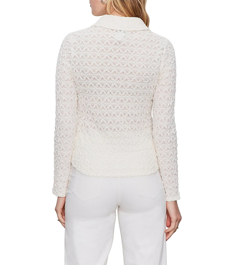 Sanctuary Pucker Up Dreamgirl Lace Point Collar Neck Long Sleeve Button Front Top