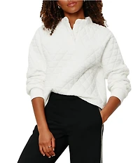Sanctuary Quilted Textured Knit Button Neck Long Sleeve Popover Top