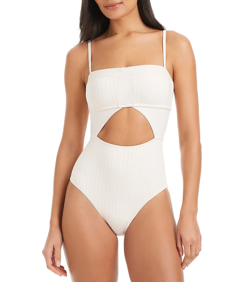 Sanctuary Refresh Rib Splice Banded Square Neck One Piece Swimsuit