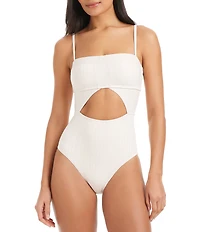 Sanctuary Refresh Rib Splice Banded Square Neck One Piece Swimsuit
