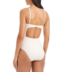 Sanctuary Refresh Rib Splice Banded Square Neck One Piece Swimsuit