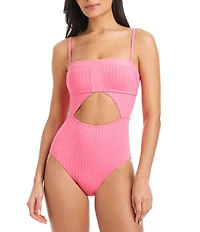 Sanctuary Refresh Rib Splice Banded Square Neck One Piece Swimsuit