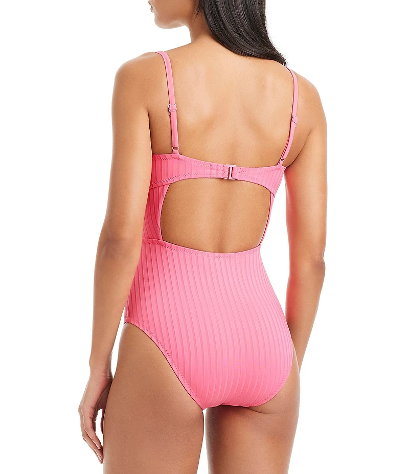 Sanctuary Refresh Rib Splice Banded Square Neck One Piece Swimsuit