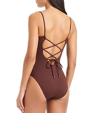 Sanctuary Refresh Rib V-Wire Scoop Neck One Piece Swimsuit