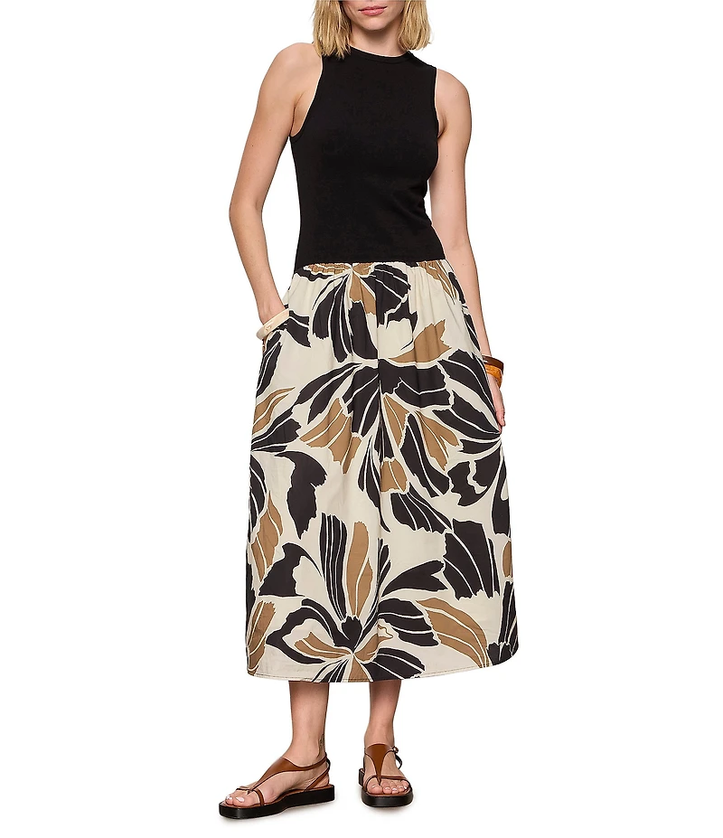 Sanctuary Sandbar Mixed Media Crew Neck Sleeveless Midi Dress