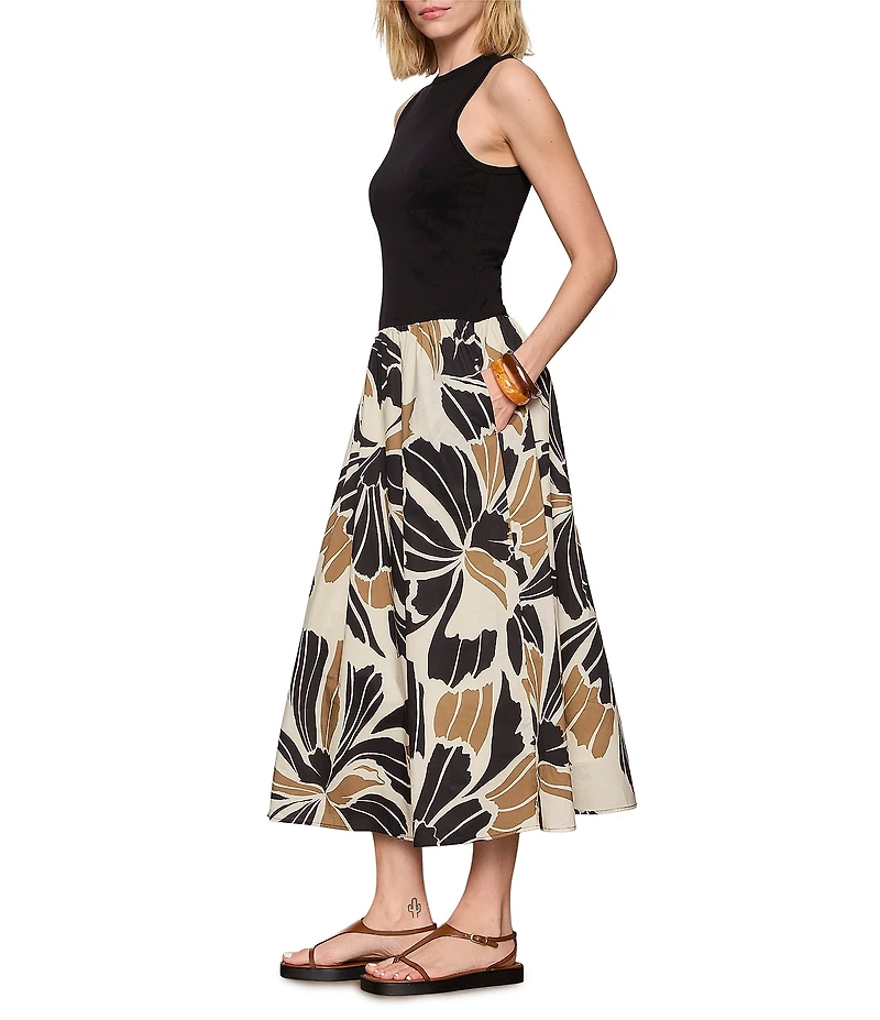 Sanctuary Sandbar Mixed Media Crew Neck Sleeveless Midi Dress