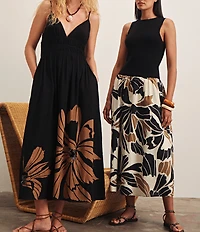 Sanctuary Sandbar Mixed Media Crew Neck Sleeveless Midi Dress
