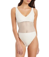 Sanctuary Sea Crochet V-Neck High Leg Moderate Coverage Tank One Piece Swimsuit