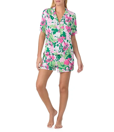Sanctuary Short Sleeve Notch Collar Jersey Knit Floral Print Shorty Pajama Set