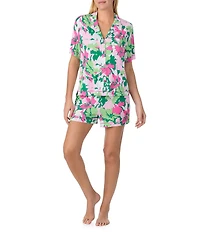 Sanctuary Short Sleeve Notch Collar Jersey Knit Floral Print Shorty Pajama Set