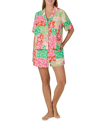 Sanctuary Short Sleeve Notch Collar Woven Patchwork Floral Shorty Pajama Set