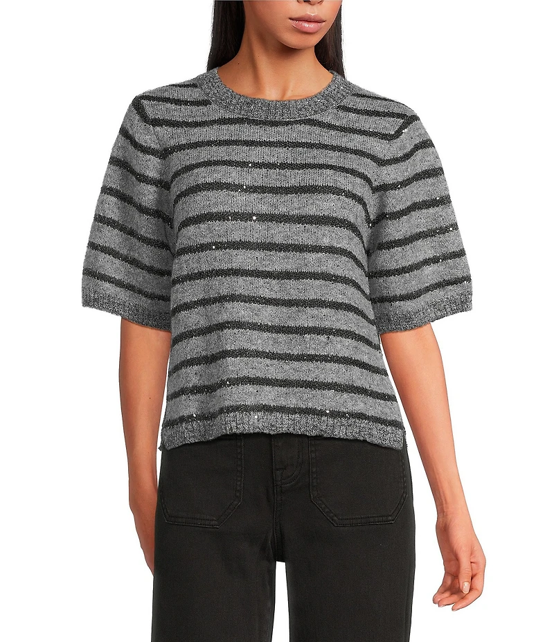 Sanctuary Short Sleeve Shine Crew Neck Sequin Detail Sweater Tee