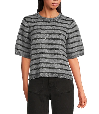 Sanctuary Short Sleeve Shine Crew Neck Sequin Detail Sweater Tee