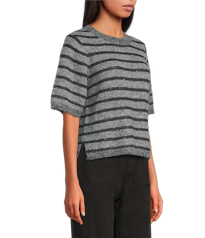 Sanctuary Short Sleeve Shine Crew Neck Sequin Detail Sweater Tee