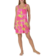Sanctuary Sleeveless Round Neck Jersey Knit Tropical Leaf Print Chemise