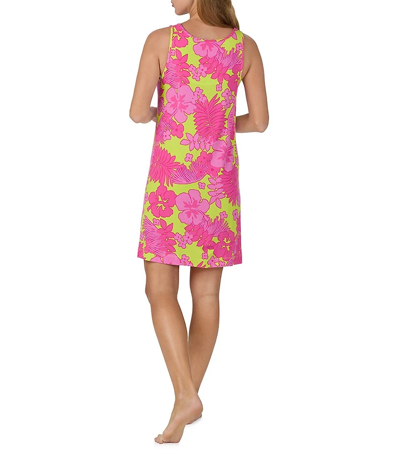 Sanctuary Sleeveless Round Neck Jersey Knit Tropical Leaf Print Chemise