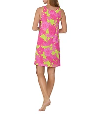Sanctuary Sleeveless Round Neck Jersey Knit Tropical Leaf Print Chemise