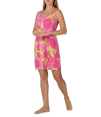 Sanctuary Sleeveless Round Neck Jersey Knit Tropical Leaf Print Chemise
