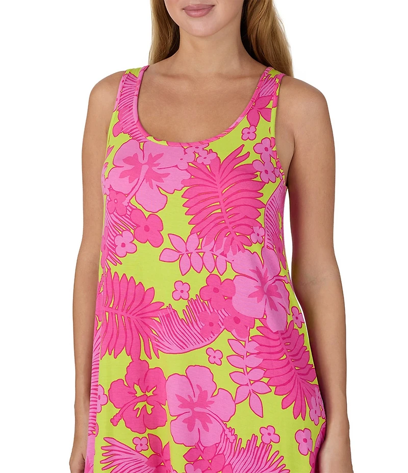 Sanctuary Sleeveless Round Neck Jersey Knit Tropical Leaf Print Chemise