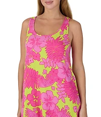 Sanctuary Sleeveless Round Neck Jersey Knit Tropical Leaf Print Chemise
