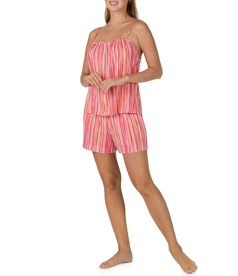 Sanctuary Sleeveless Round Neck Woven Multi Stripe Shorty Pajama Set
