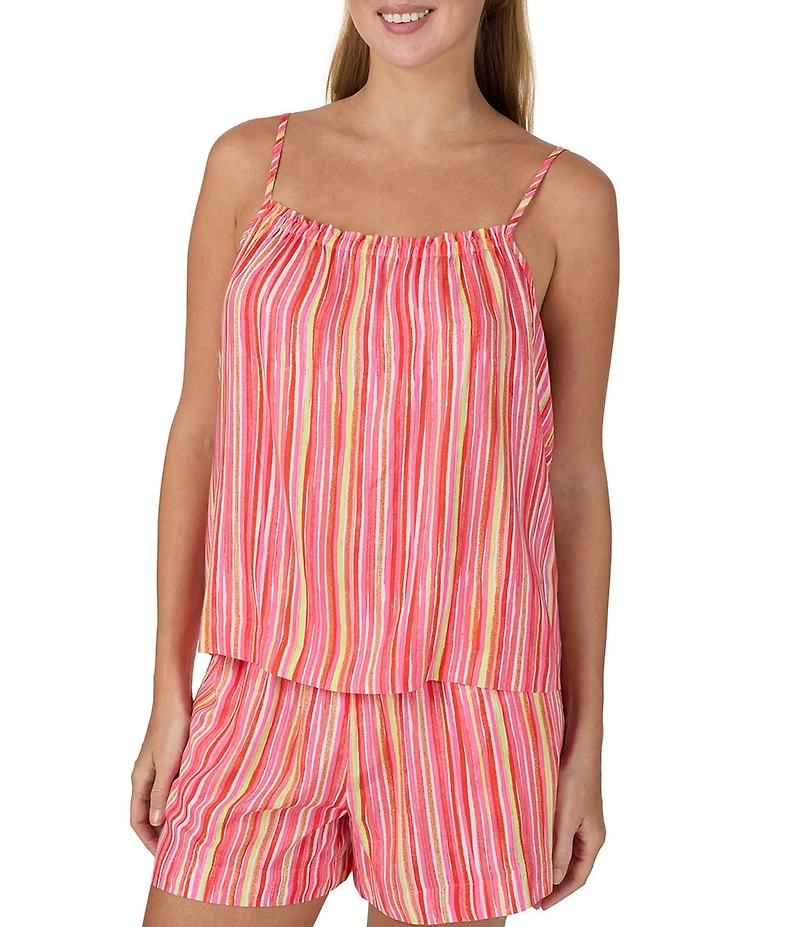 Sanctuary Sleeveless Round Neck Woven Multi Stripe Shorty Pajama Set