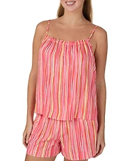 Sanctuary Sleeveless Round Neck Woven Multi Stripe Shorty Pajama Set