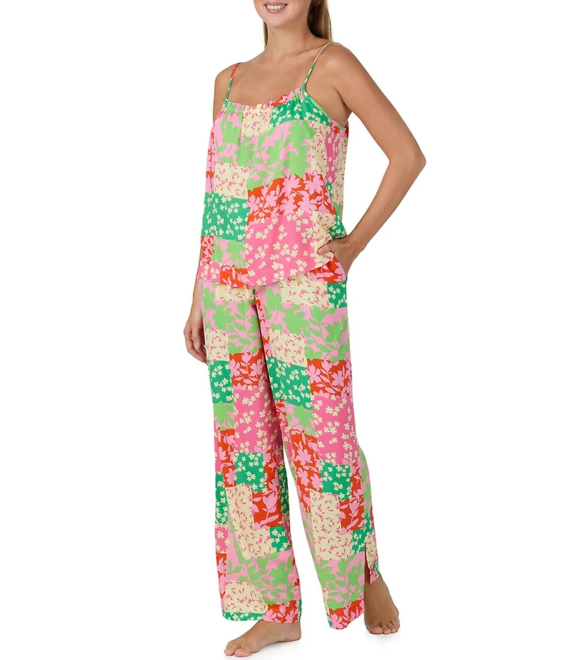 Sanctuary Sleeveless Round Neck Woven Patchwork Floral Print Long Pajama Set