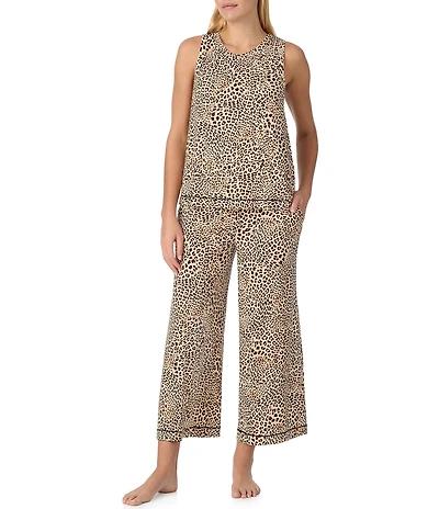 Sanctuary Sleeveless Scoop Neck Animal Print Jersey Knit Cropped Pajama Set