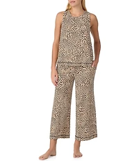 Sanctuary Sleeveless Scoop Neck Animal Print Jersey Knit Cropped Pajama Set