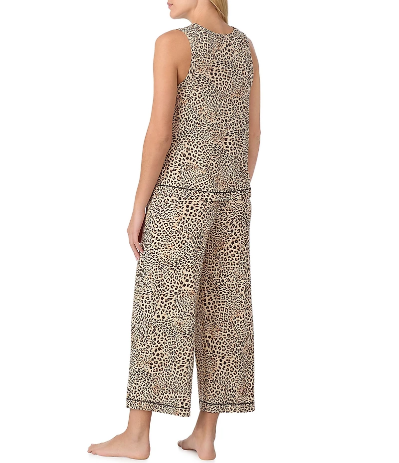 Sanctuary Sleeveless Scoop Neck Animal Print Jersey Knit Cropped Pajama Set