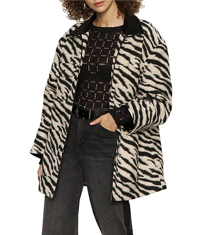 Sanctuary Soiree Zebra Print Collared Long Sleeve Barn Jacket