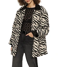 Sanctuary Soiree Zebra Print Collared Long Sleeve Barn Jacket