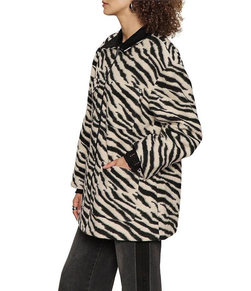 Sanctuary Soiree Zebra Print Collared Long Sleeve Barn Jacket