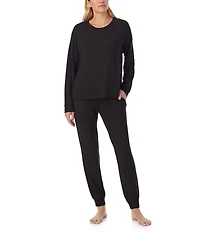Sanctuary Solid Heathered Long Sleeve Pullover & Jogger Brushed Sweater Jersey Pajama Set