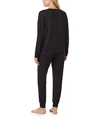 Sanctuary Solid Heathered Long Sleeve Pullover & Jogger Brushed Sweater Jersey Pajama Set