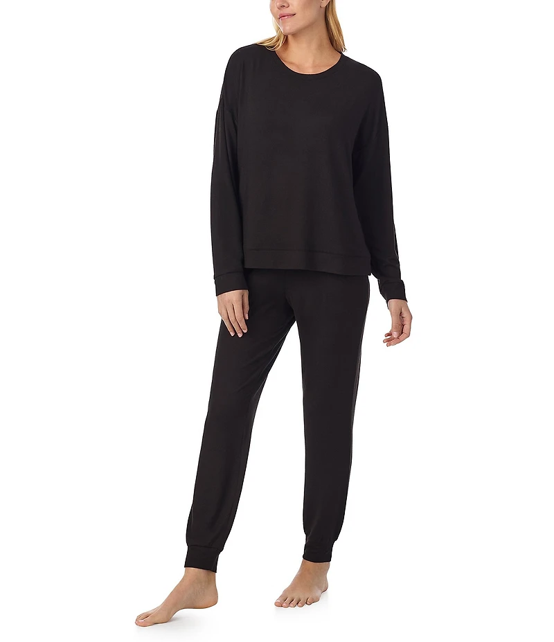 Sanctuary Solid Heathered Long Sleeve Pullover & Jogger Brushed Sweater Jersey Pajama Set