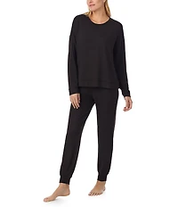 Sanctuary Solid Heathered Long Sleeve Pullover & Jogger Brushed Sweater Jersey Pajama Set