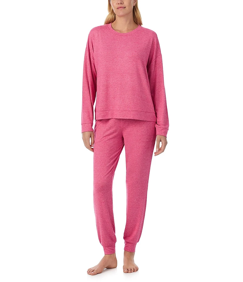 Sanctuary Solid Heathered Long Sleeve Pullover & Jogger Brushed Sweater Jersey Pajama Set