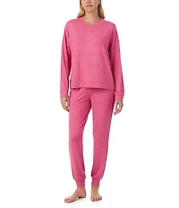 Sanctuary Solid Heathered Long Sleeve Pullover & Jogger Brushed Sweater Jersey Pajama Set