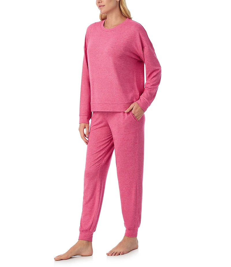 Sanctuary Solid Heathered Long Sleeve Pullover & Jogger Brushed Sweater Jersey Pajama Set