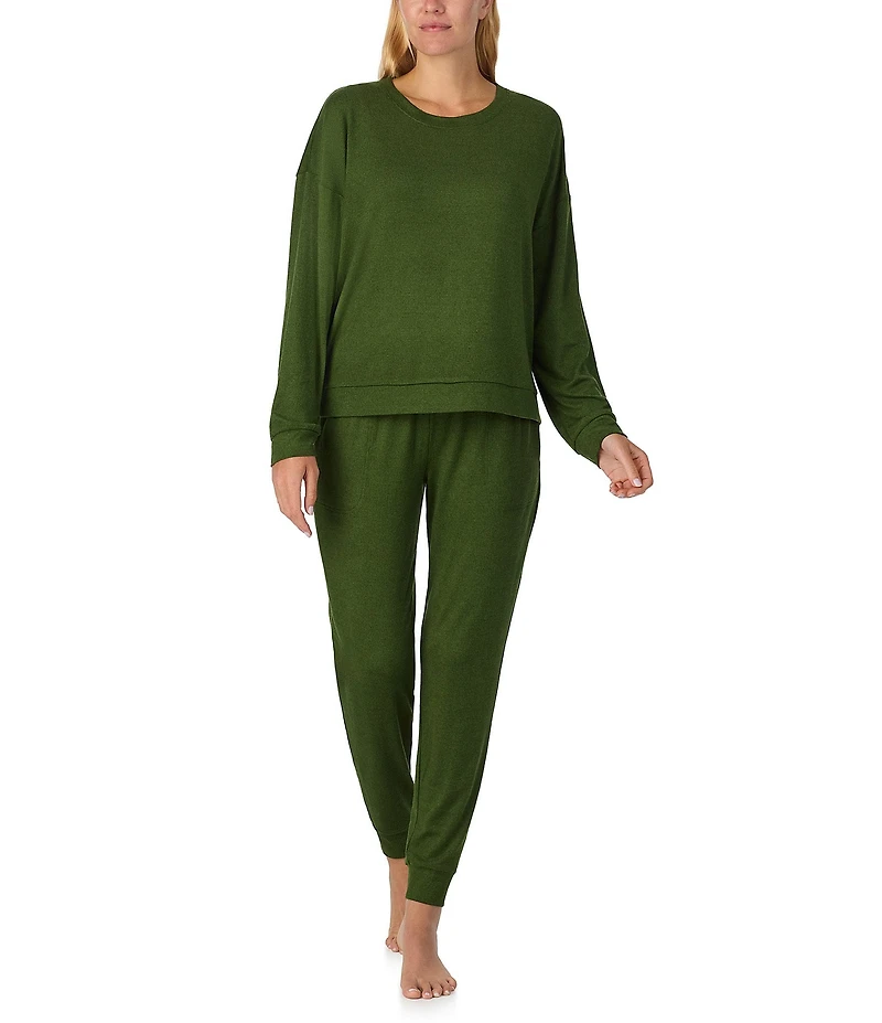 Sanctuary Solid Long Sleeve Round Neck Knit Jogger Long Pajama Set